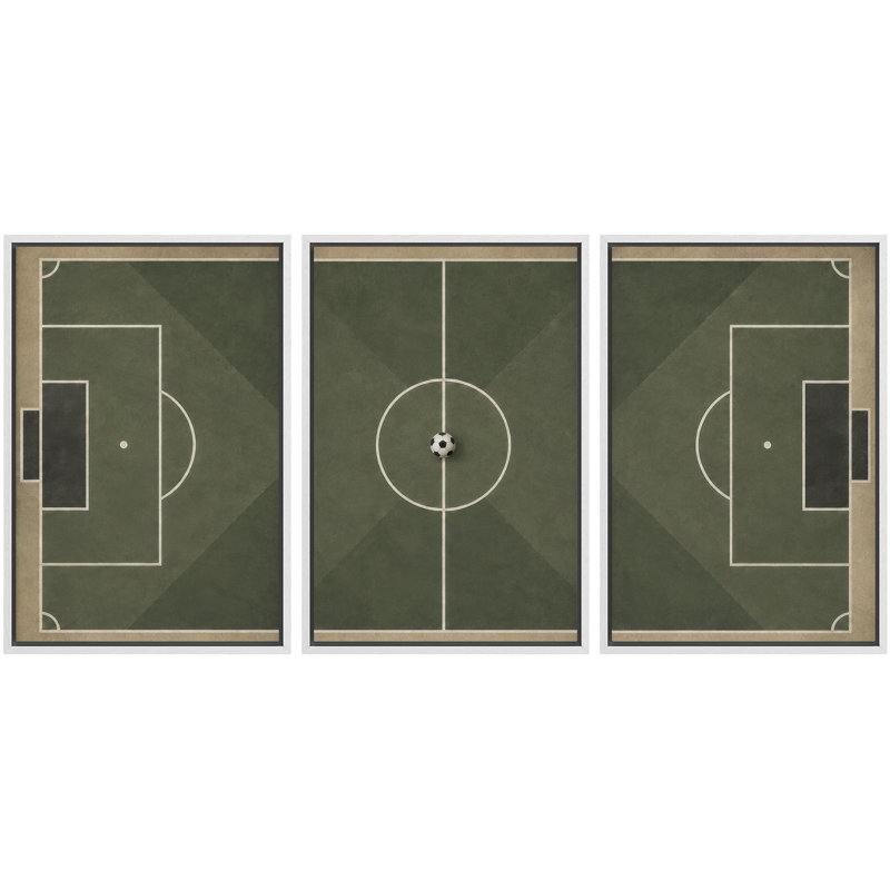 «Green Soccer Field», ensemble de 3 reproductions d'art sur toile encadrées, H 24 po x l 16 po x P 1,5 po, White
