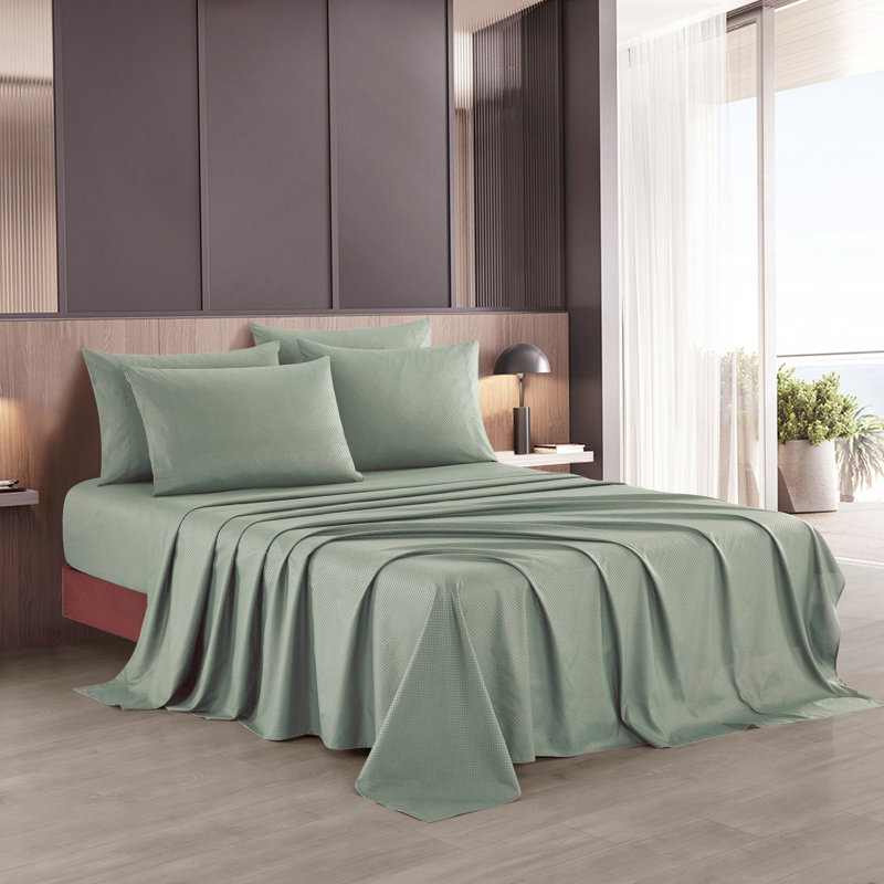 Ensemble de draps en microfibre , Ensemble de draps pour très grand lit + 1 drap-ho, Vert sauge