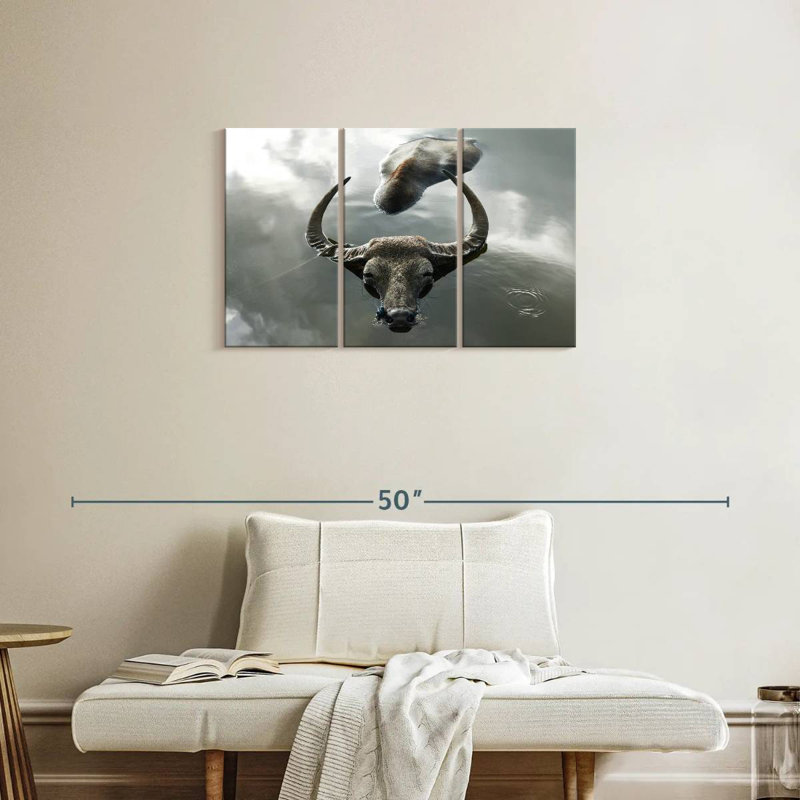 Bathing Buffalo, H 20 po x l 33 po