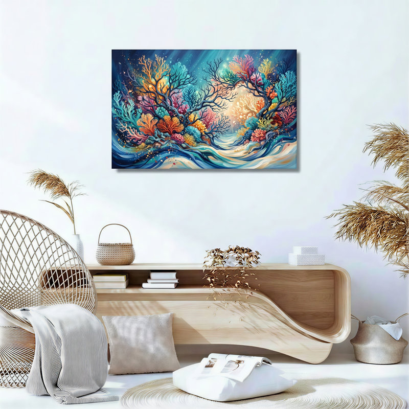 Ensemble de 1 tableau sur toile représentant des coraux sous-marins, H 32 po x l 48 po, Wrapped Canvas