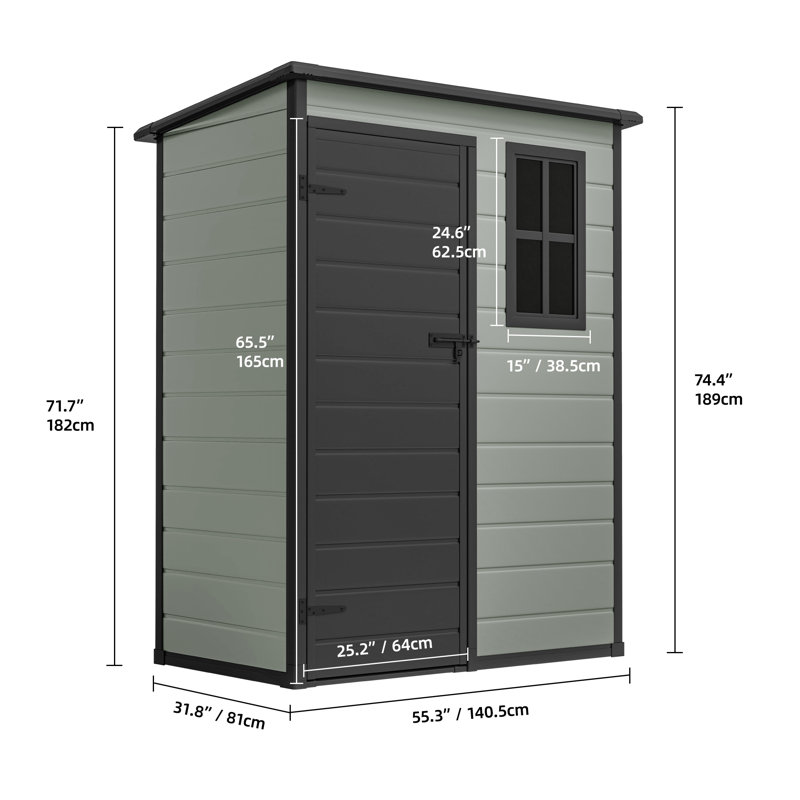 Remise de rangement extérieure 5 x 3 pi avec plancher renforcé, Gris