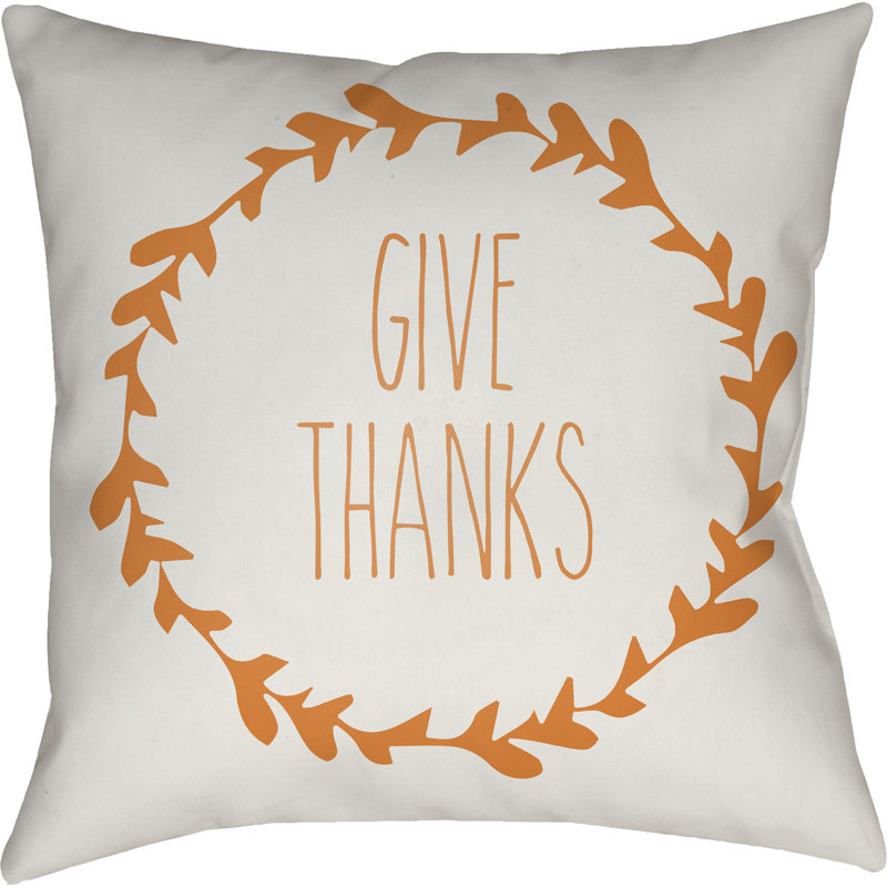  Indoor/Outdoor Throw Pillow, 20" H x 20" W x 4" D, White/Orange