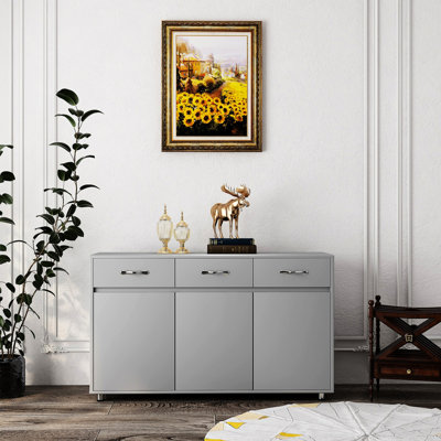Three Doors Cabinet - Grey, With Exquisite Detailing And Practical Storage Space Large Grey Side Table Waterproof Features