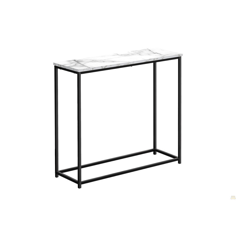 Table d'appoint, console, vestibule, étroit, canapé, salon, chambre à coucher, stratifié aspect marbre blanc, métal noir, contemporain, moderne