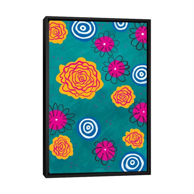 « fleur pop i », impression sur toile, H 26 po x l 18 po x P 1,5 po, Toile avec cadre noir, Pas de tapis