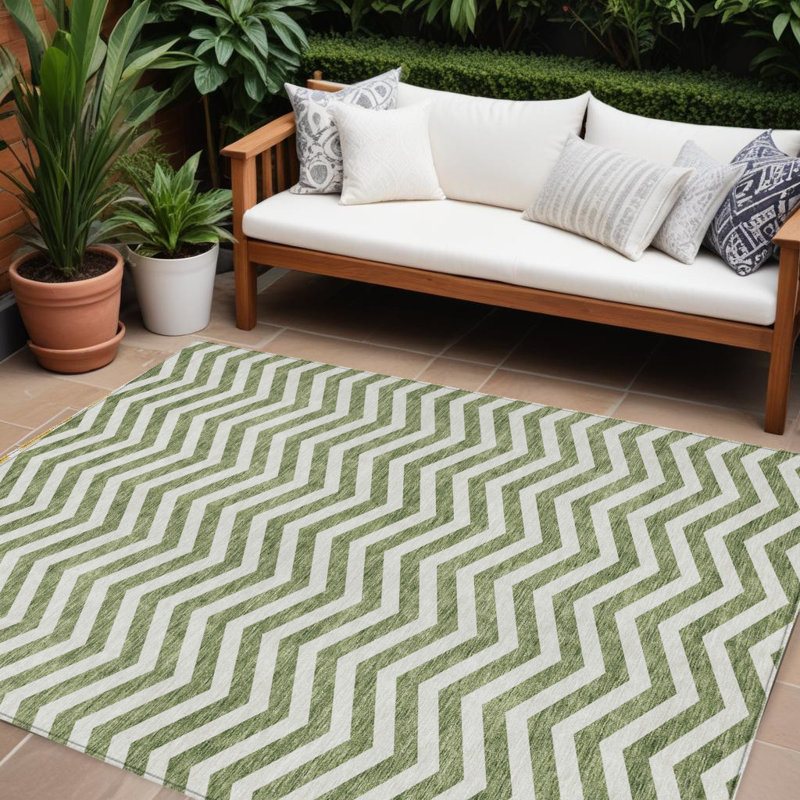 Tapis vert lavable intérieur 10 pi x 14 pi à chevrons vert