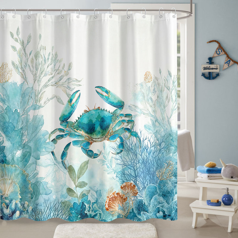 Ensemble de rideau de bain en tissu imperméable avec crochets pour salle de bain drôle en crabe océan 72 po x 72 po