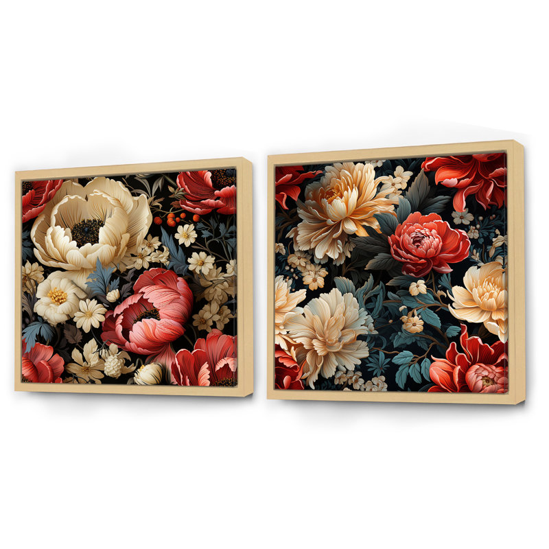 Poppy Blossum - rouge et beige, H 16 po x l 33 po, Cadre flottant brun