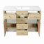 Meuble-lavabo 48 po en rotin naturel, structure en bois massif, 5 tiroirs, 2 portes d'armoire en rotin avec lavabo en céramique de qualité supérieure