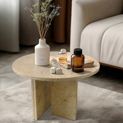 Petite table basse en marbre, salon, jaune doré, beige, petite table naturelle, pierre naturelle