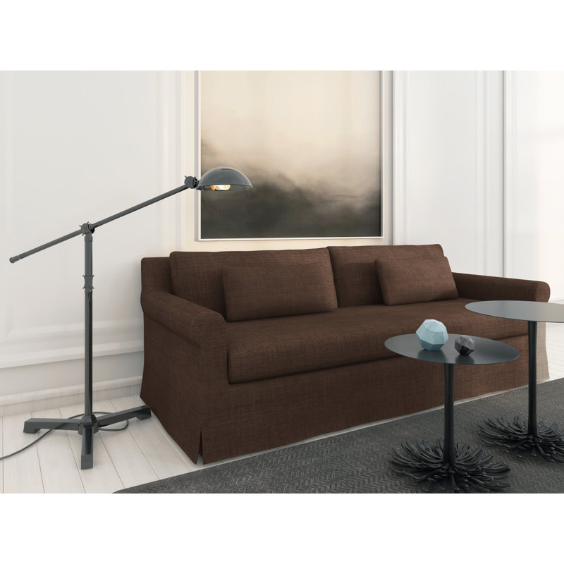 Ludlow Rolled-Arm Skirted Loveseat, Plush Velvet Graphite, 34" H x 72" W x 42" D, Weathered