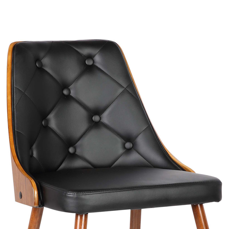 Chaise de salle à manger capitonnée Winship Mid-Century en similicuir et bois de noyer, Similicuir noir