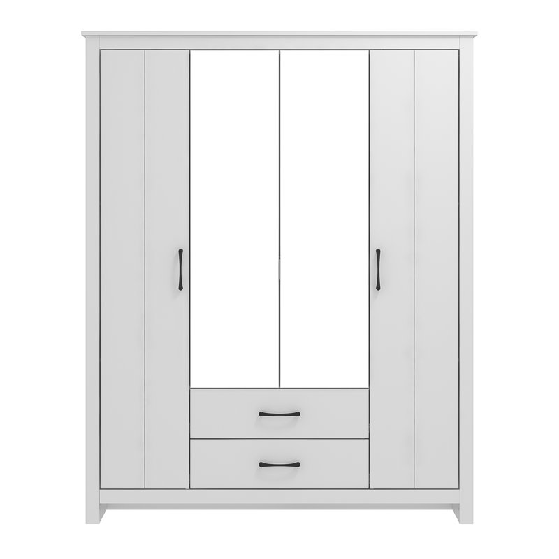 Limestone 4 Door 2 Drawer Wardrobe with Mirror, White