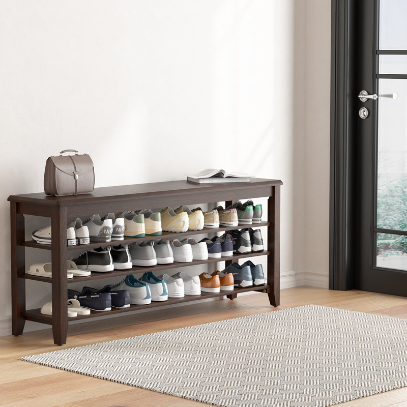 Rubberwood Shoe Bench Storage For Door Entrance Organizer with 3-Tiers Height Adjustable, 20.6" H x 47.2" W x 11.81" D