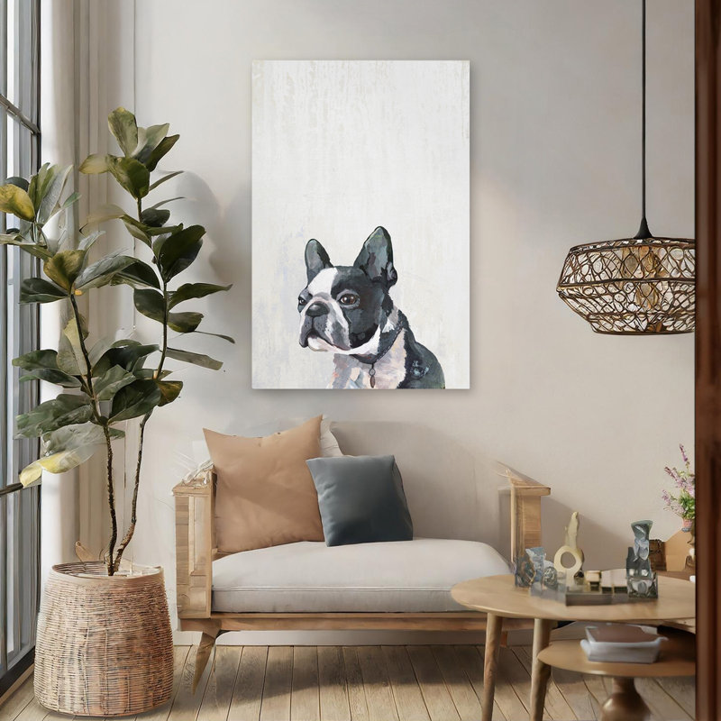 Chiot Frenchie, réalisme animalier contemporain, H 48 po x l 32 po