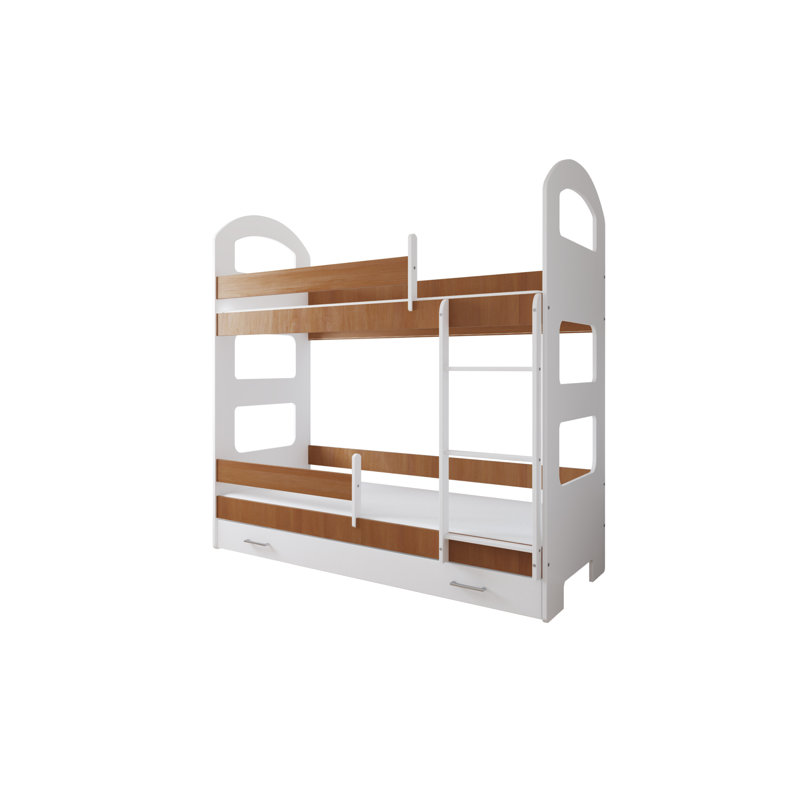 Peterkin Bunk Bed with Built-in Ladder Included, Oak, With Drawer, 80 x 180 cm