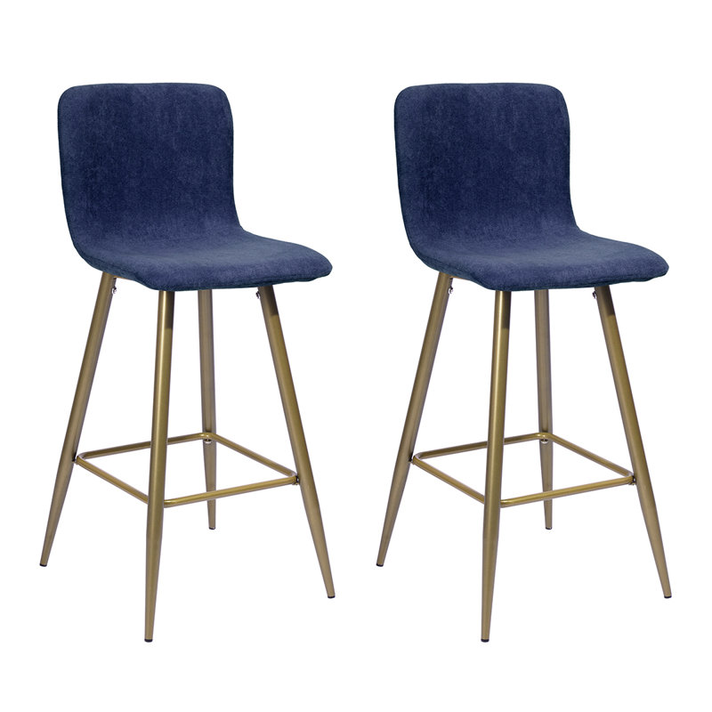 Fuhrman Upholstered Counter Stool with Metal Frame, Dark Blue
