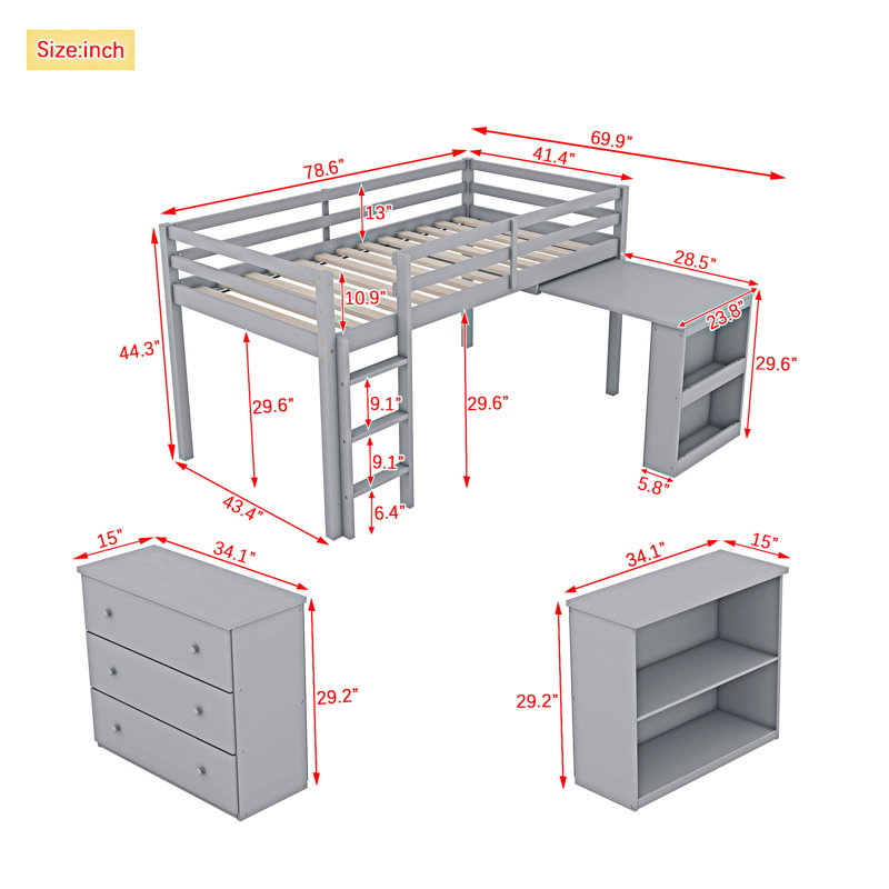 Loft Bed With Drawer,Shelf And Pulling -Out Desk