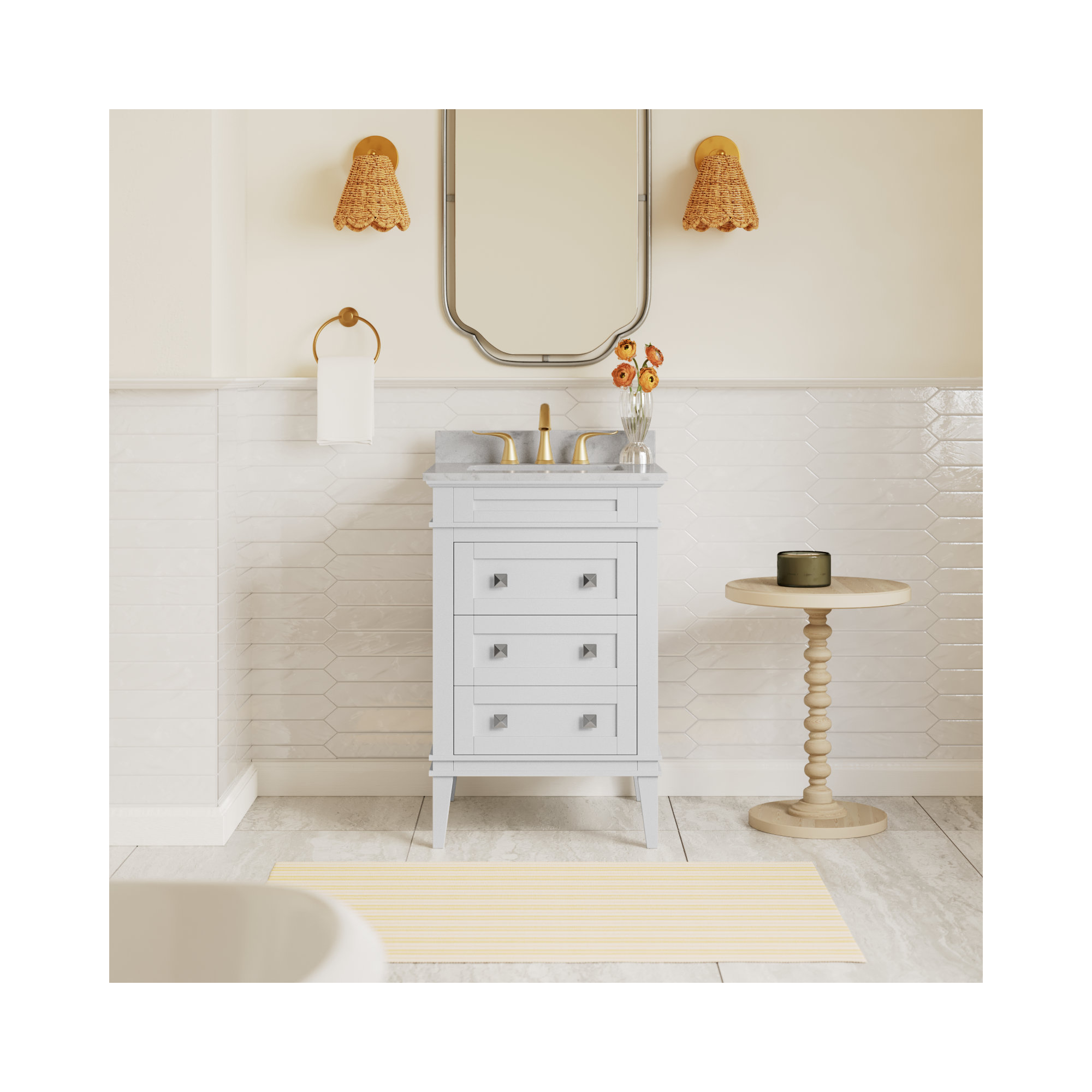 Frankfurt 24'' Single Bathroom Vanity, Carrara Marble, White