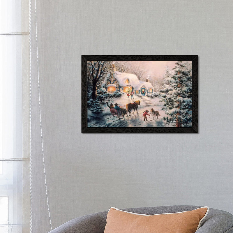 Christmas Visit by Nicky Boehme - Floater Frame Painting on Canvas, 101.6 cm H x 66.04 cm W, Black