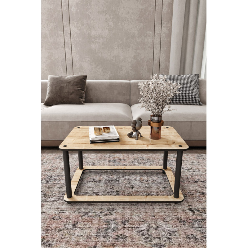 Modern Coffee Table with Compressed Kraft Legs, Oak Color, 27.6 x 15.0 x 16.5 inches | 100% MDF Construction, Solid Brown Design | Stylish & Durable for Living Room, Industrial & Contemporary Décor