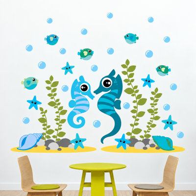 Décalcomanie murale en vinyle océan hippocampe