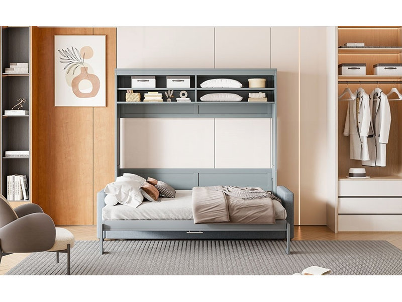 Grand lit escamotable mural, gris