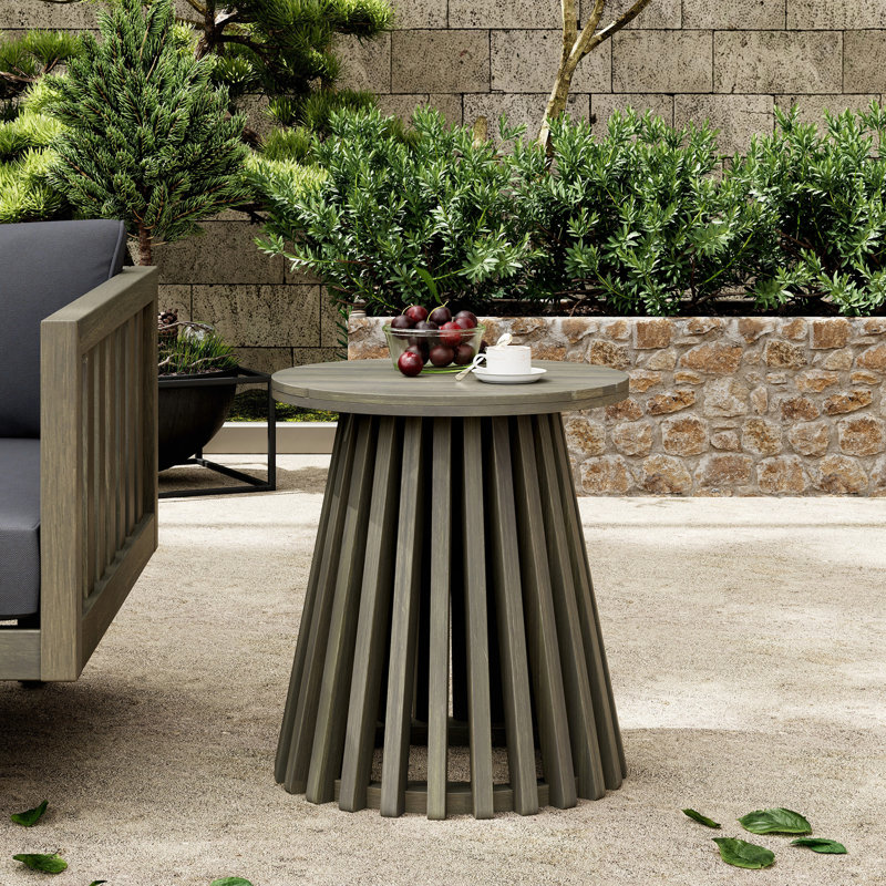 Table d'appoint d'extérieur en bois d'acacia pour le patio, table basse ronde pour la cour arrière, pelouse et balcon