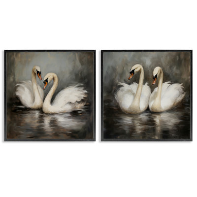  Twin Swans with Reflections 2 PC Giclee Art Set by Novae