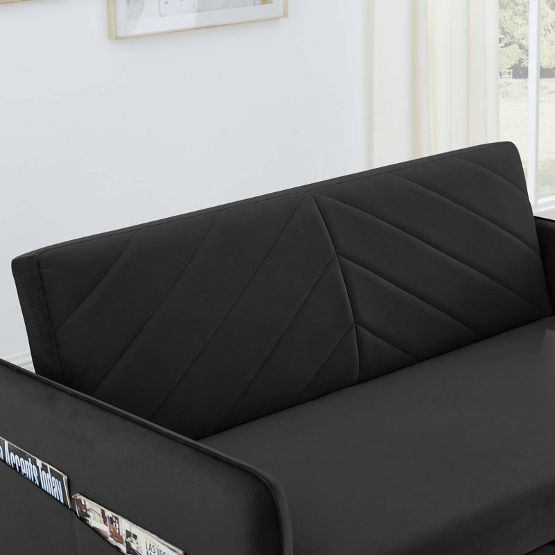 Stebbins 54'' Sofa Bed, Modern Velvet Convertible Loveseat Sleeper Sofa Couch with Adjustable Backrest, Black Velvet