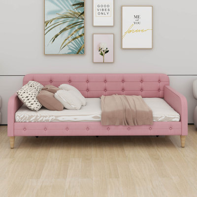 Twin Linen Upholstered Daybed Sofa Bed With 4 Support Legs,Corner Bed, Upholstered Bedframe For Kids,Teens,Adults by Mercer41