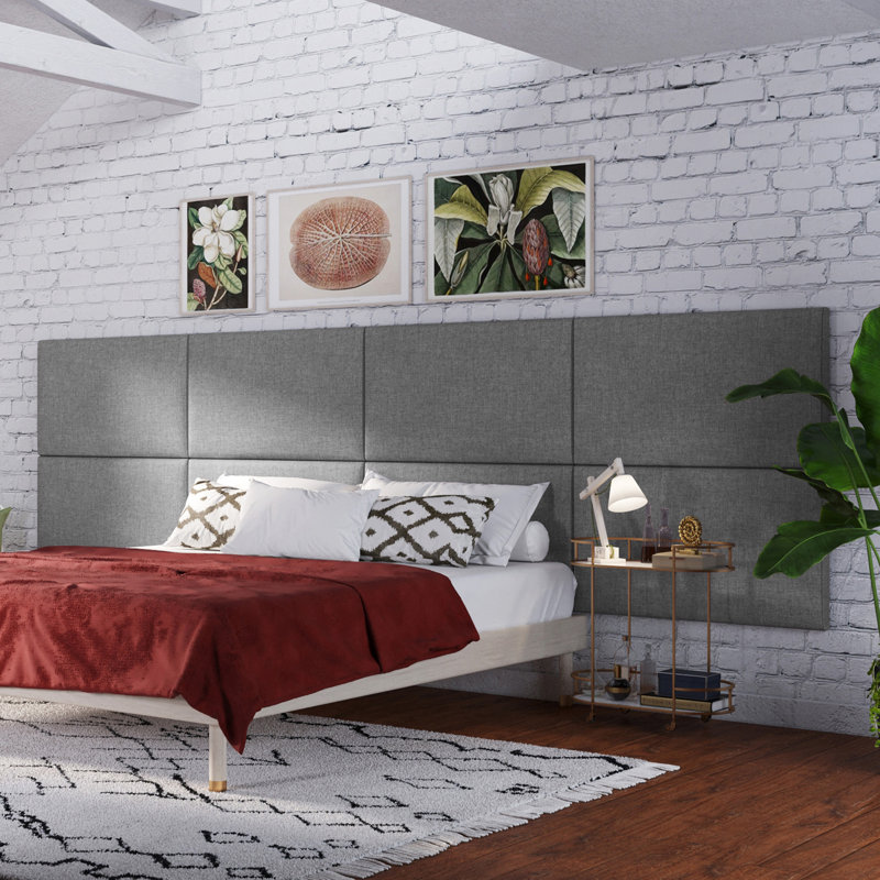 Panelist Modern Padded Headboard - Set of Wall Mounted Panels, Mouse Grey Microvelvet, King (22.5"H x 38"W, Set of 2)