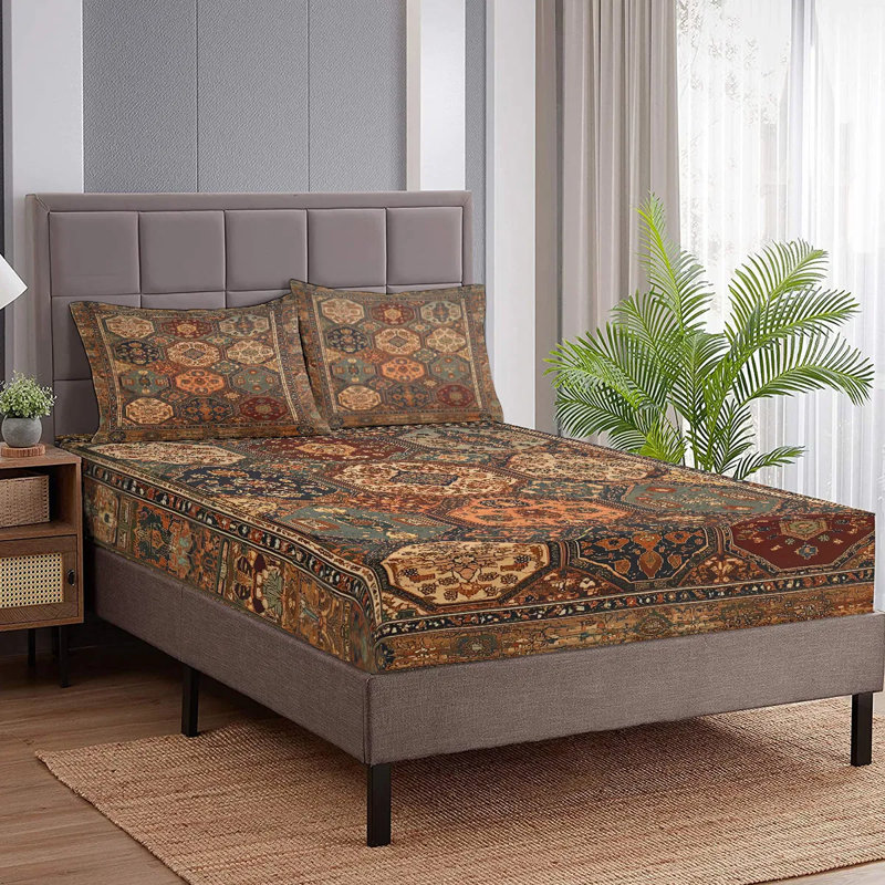 Ensemble de literie à motif géométrique 3 pièces Retro Bohemian, Housse de couette simple + 2 taies d'oreiller