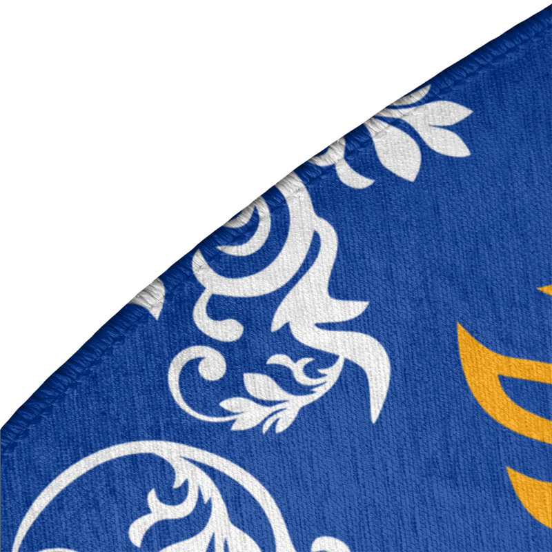 Tapis rond bleu damassé à motif baroque