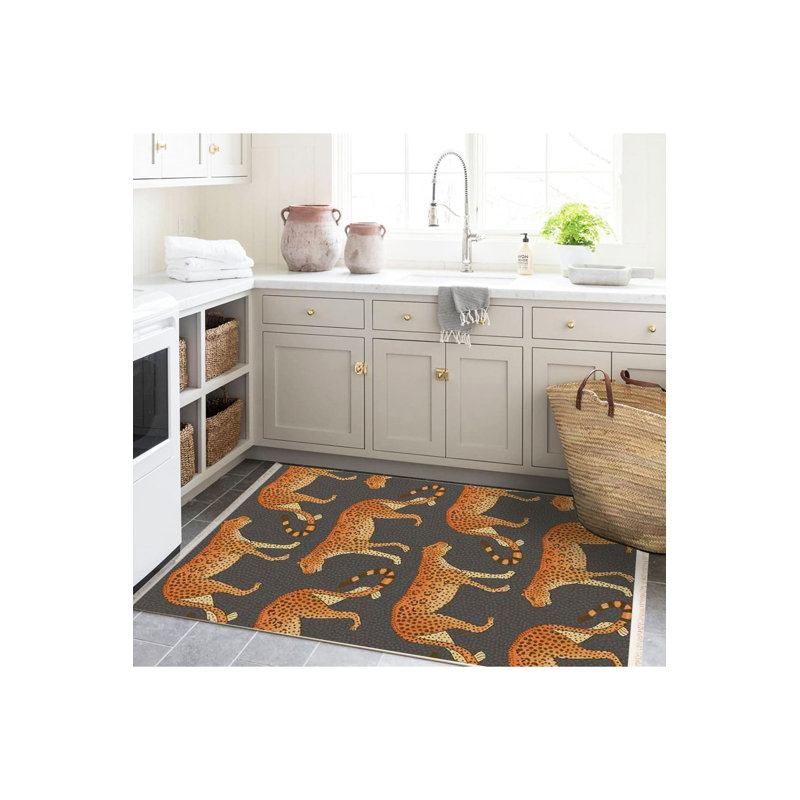 Tapis décoratif moderne à motif léopard lavable à la machine, Sous-tapis rectangulaire de 3 pi 3 po x 4 pi 11 po