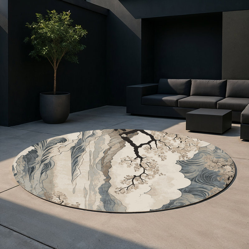 Sakura Drift Indoor And Outdoor Area Rug, Round 5'