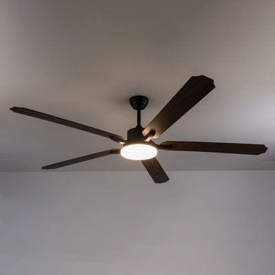 72 Inch 5 - Blade Wooden Ceiling Fan With Light And Remote Control