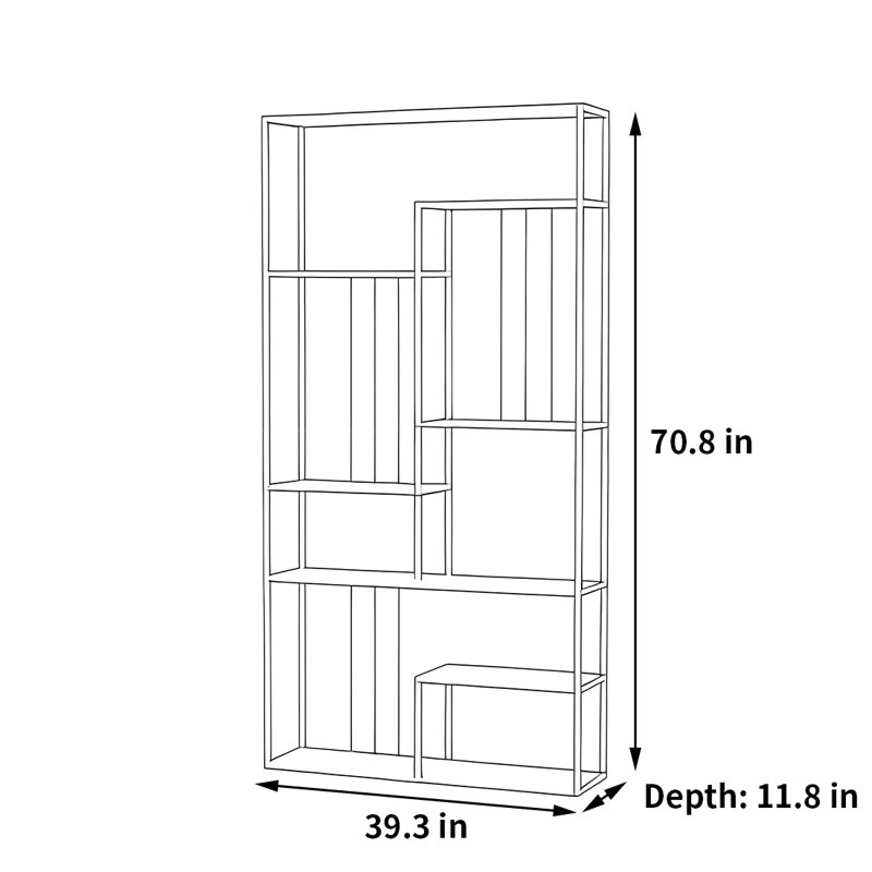 Bibliothèque de rangement de haute qualité, Blanc/Noir, (7 tablettes) H 70,8 po x l 39,3 po x P 11,8 po