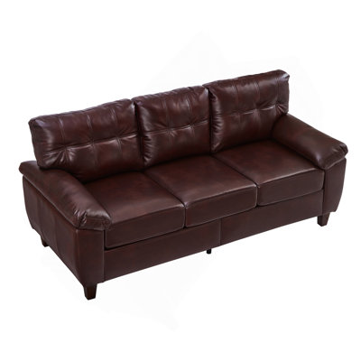 79" Three Seater Sofa Modern Design Faux Leather Couch,Living Room Sofa With Storage,Big Armrest Sofa,Upholstered Breathable PU Leather Sofa,Burgundy