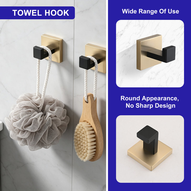 5 - Piece Bathroom Hardware Set, Gold+Matte Black