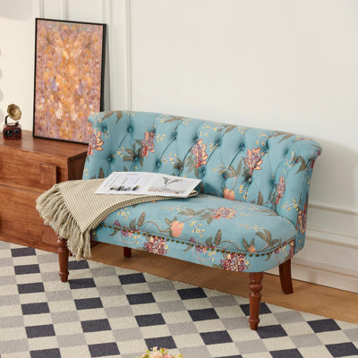 Chaise simple de style européen avec imprimé floral mauve complexe et assise, pieds en pin massif teint foncé, pour le vestiaire, couleur rose ornée principale bleue, tabouret de salon idéal, tissu