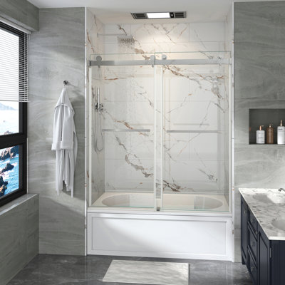 Opal Mirage MCOCOD 56-61" W x 60" H Double Sliding Frameless Smooth Sliding Tub Door with 3/8"(10mm) Clear Glass