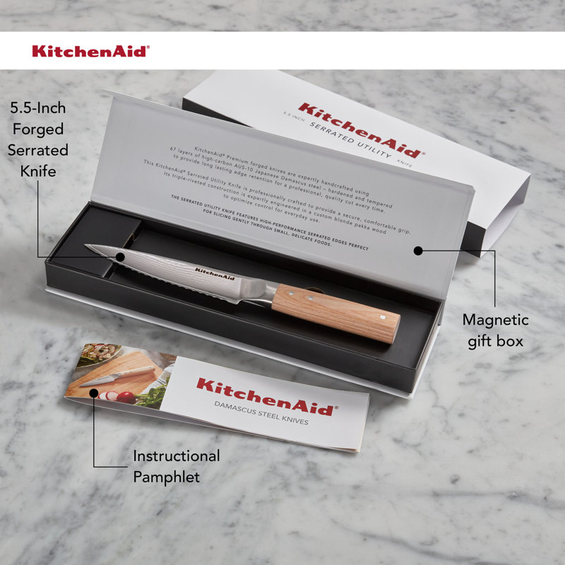 Couteau utilitaire dentelé Kitchenaid Premium Damas, 5,5 po