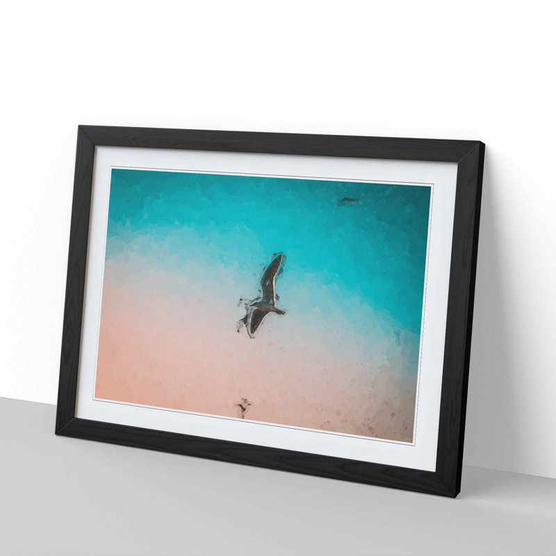 Soaring Seagulls in Abstract - Picture Frame Graphic Art Print, 27cm H x 36cm W x 2cm D, Black Framed