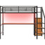 Lit mezzanine double en métal avec bureau, escalier de rangement, petite armoire, sécurité à DEL et espace confortable-1491095753