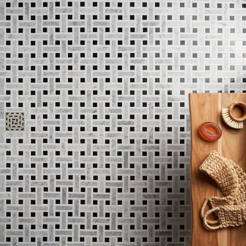 Twine 1x3 Basketweave Polished Marble Mosaic Tile