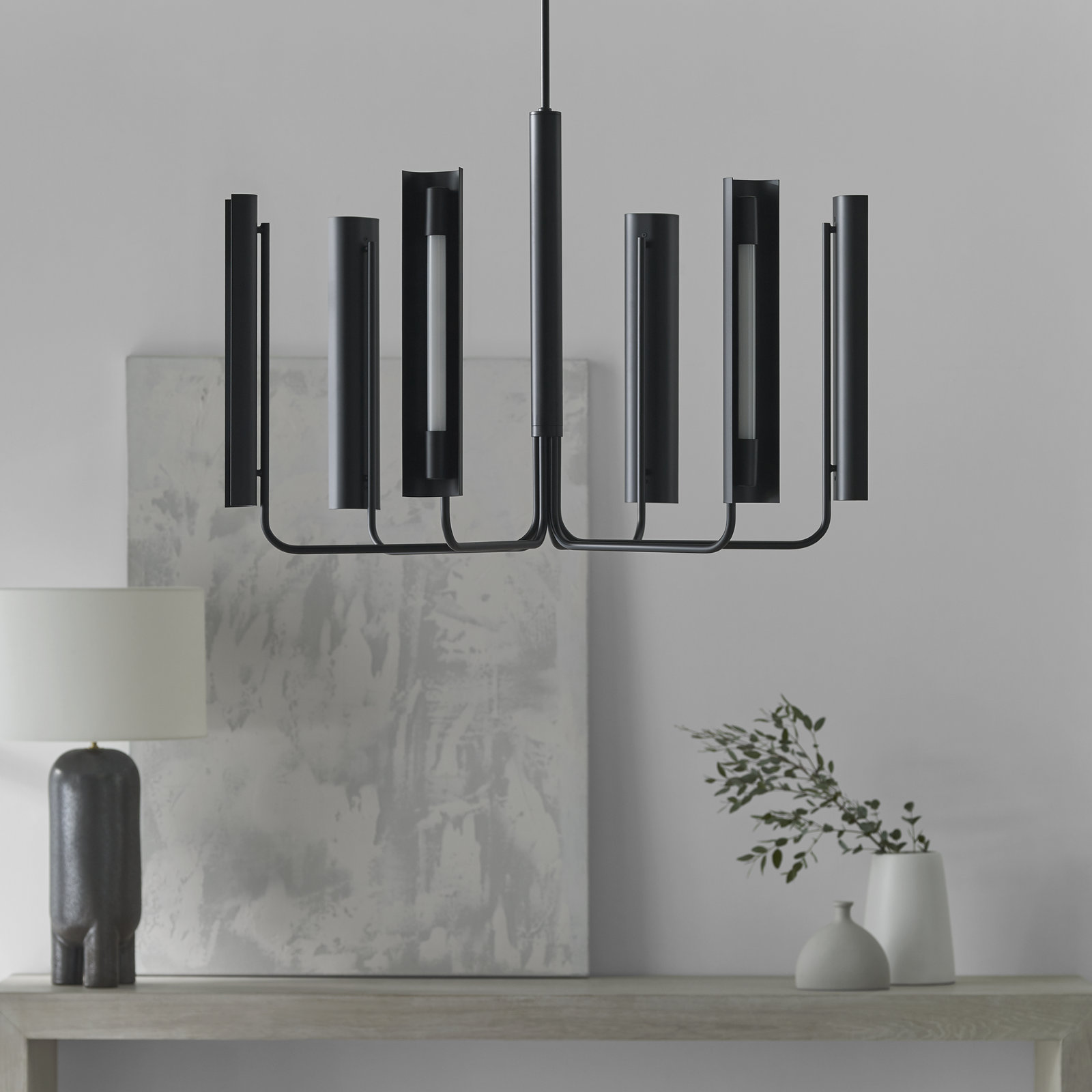 6 - Light Dimmable LED Chandelier, Midnight Black