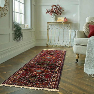 Tapis de couloir rouge en laine 2 pi x 5 pi 5 po Amye One-of-a-Kind