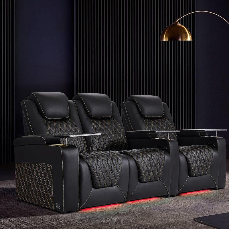 Rangée de cinéma maison en cuir fleur 7 lumières à 3 rangées de gauche, Noir, noir, noir, noir