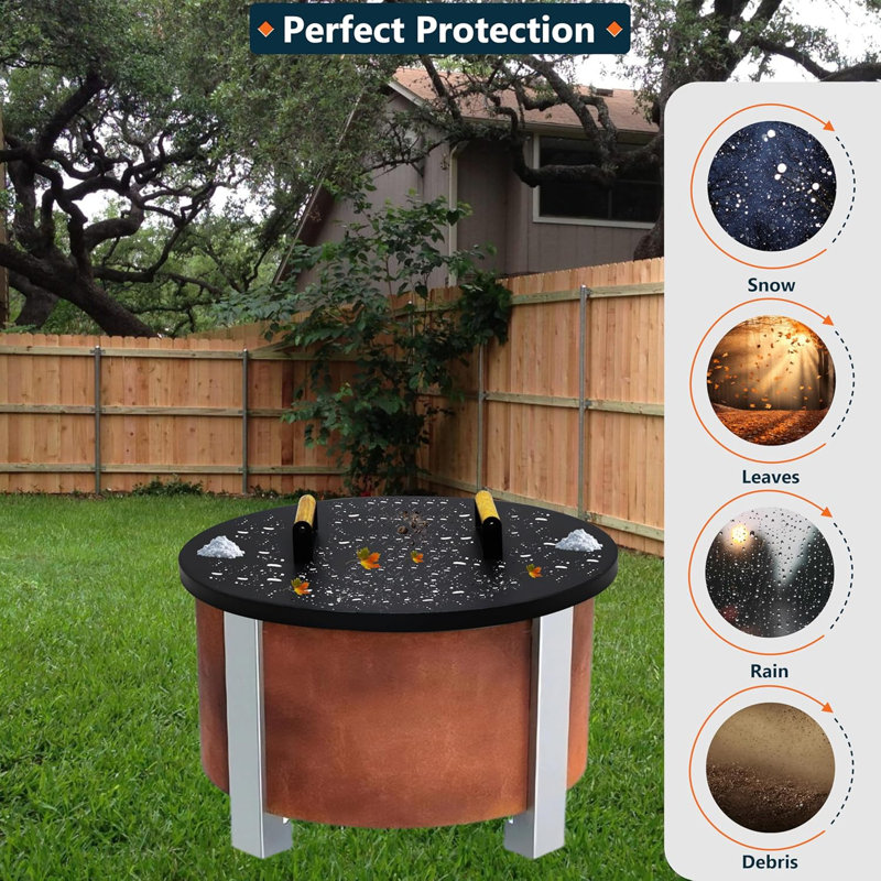  22.5" Firepit Lid - Compatible For 22.1 Smokeless Fire Pit - Carbon Steel Fire Pit Shield With Dual Wooden Handles - Protect Fire Pit From Rain, Snow Leaves & Debris